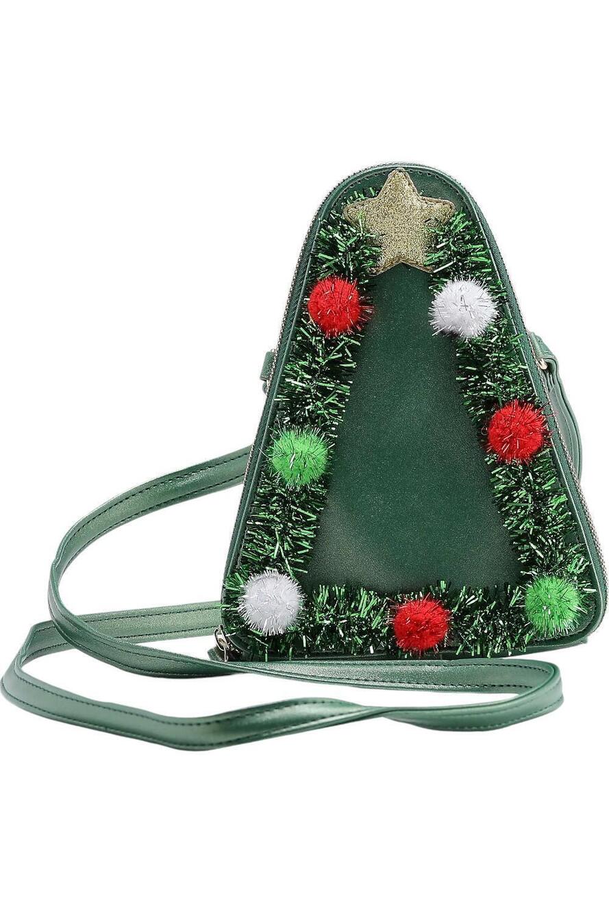 Violet Ray Crossbody Tinsel Trim Xmas Bag Green